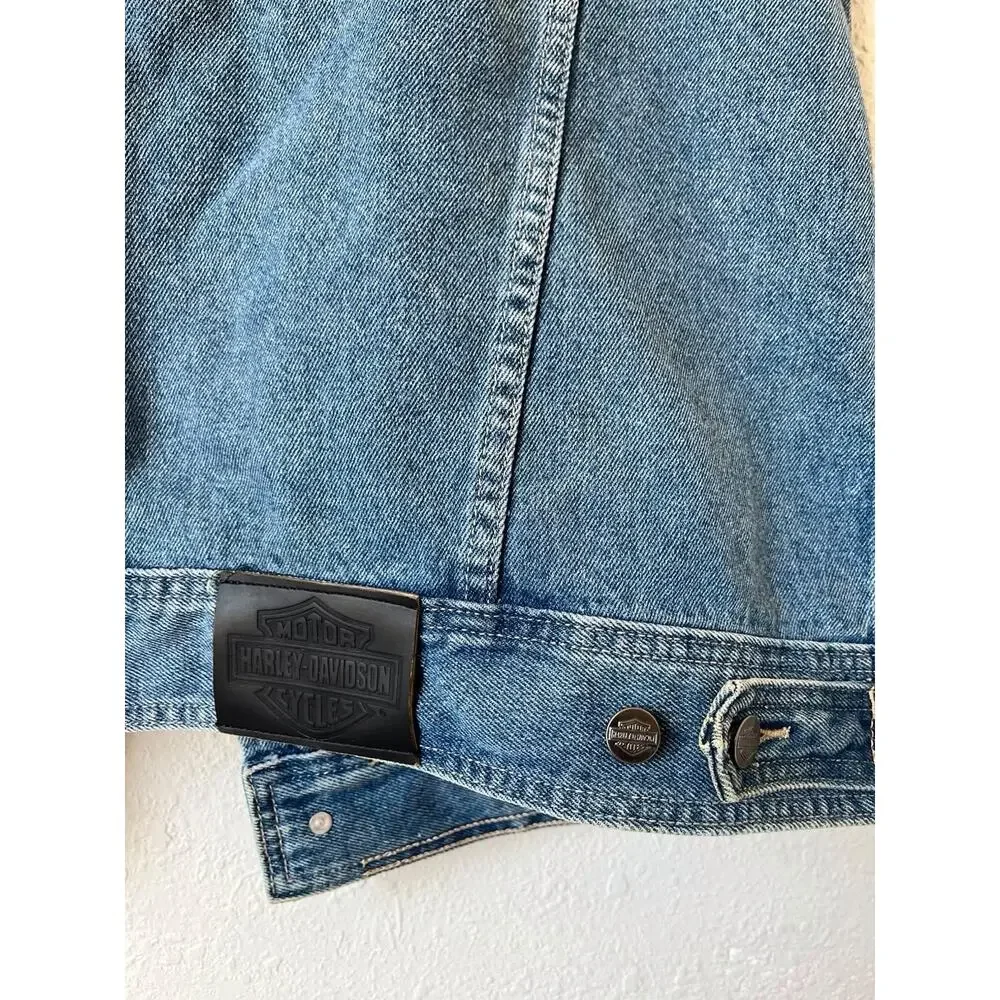 Harley Davidson Motorcycles Embroidered Denim Jean Vest Blue XL